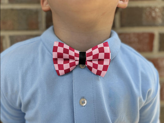Blush Checkmate Bow Tie • Classic Pink Burgundy Checkerboard • Boy Bow Tie • Mens Bow Tie • Handmade