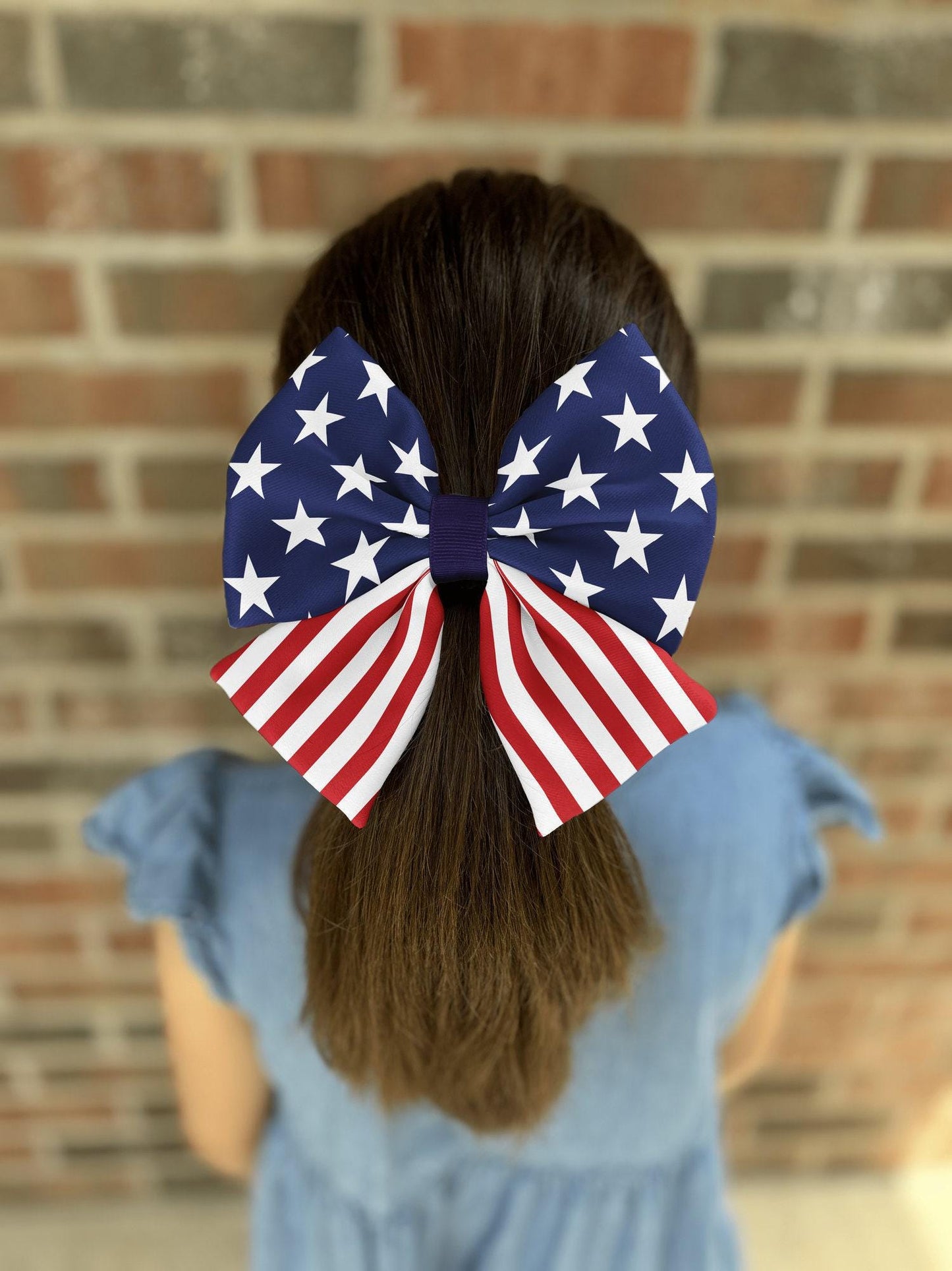 American Flag Hair Bow for Girls and Women • Patriotic, Adjustable, Handmade Puffy Design • Girl Hair Bow • Women Hair Bow • Handmade