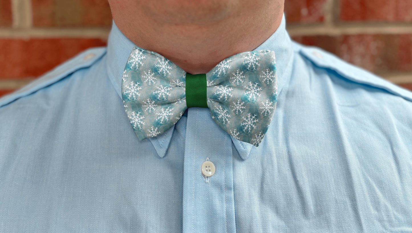 Winter Snowflakes Bow Tie for Boys & Men • 21 Ribbon Colors • Elegant Watercolor Blue and White • Boy Bow Tie • Men's Bow Tie • Handmade