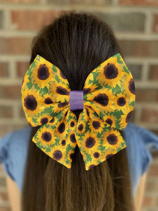 Sunflower Hair Bow with Alligator Clip • Vibrant Yellow Petals • 21 Ribbon Color Options • Girl Hair Bow • Women Hair Bow • Handmade