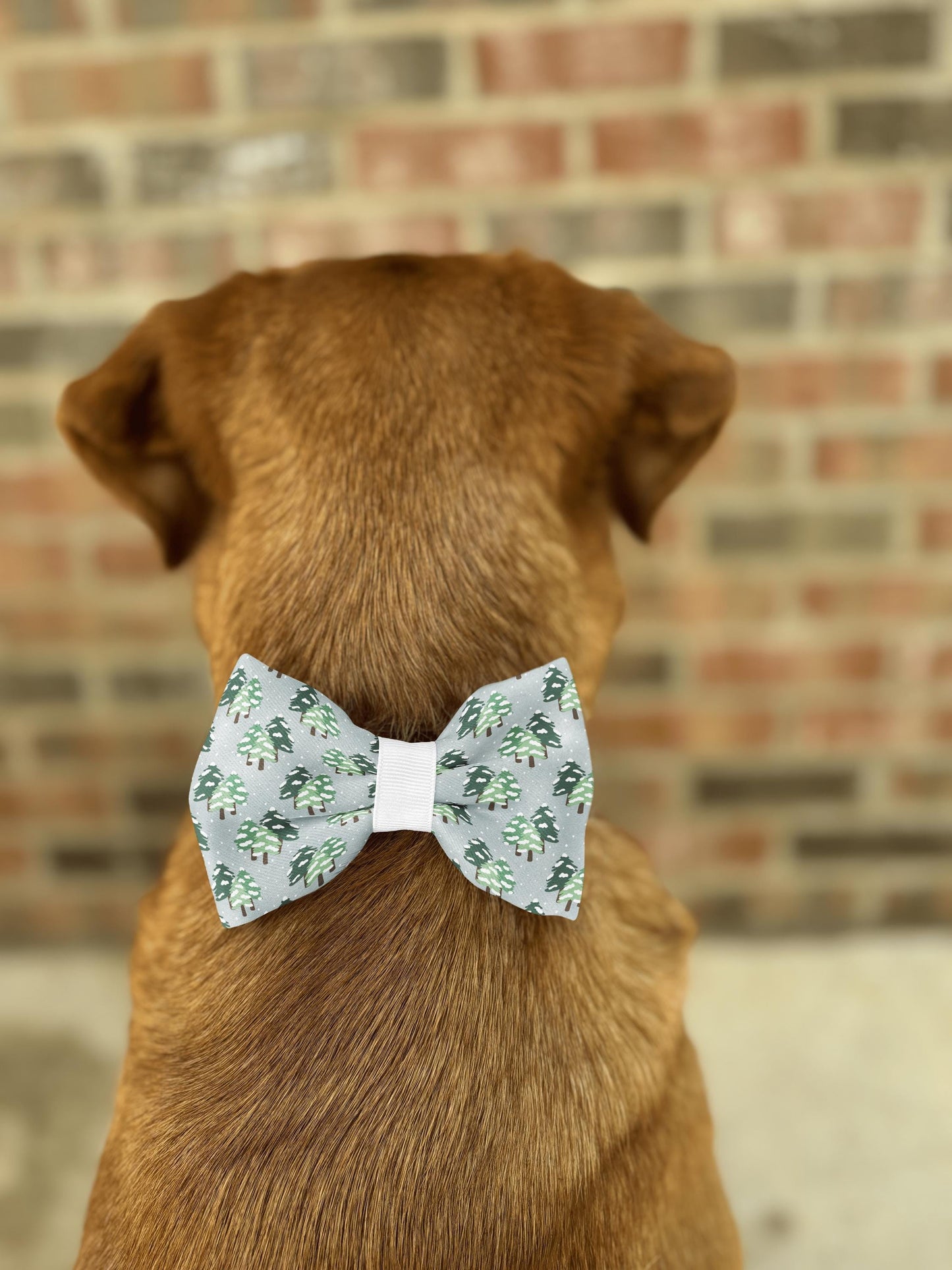 Winter Snowy Pine Dog Cat Bow Tie • Collar Slip-On • 21 Ribbon Colors • Forest Pet Accessory • Dog Bow Tie • Cat Bow Tie • Handmade